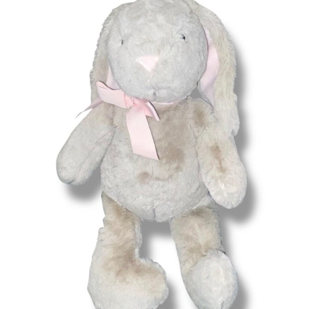 Pottery Barn Kids PBK Bunny Rabbit Plush Pink Bow Long Ear Stuffed Animal 16"